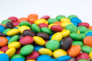 Pile of colorful chocolate coated candy